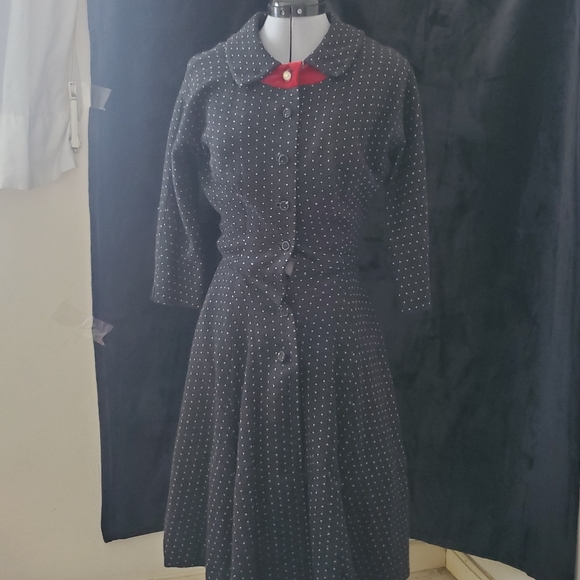 Vintage polka dot retro button down wool dress - Picture 1 of 5